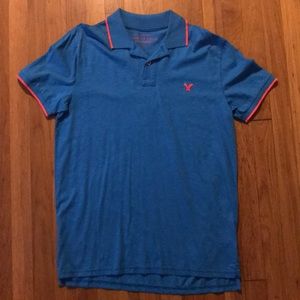 blue & pink short sleeve american eagle polo